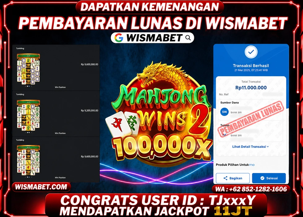 WISMABET - BUKTI KEMENANGAN Mahjong Wins 2 Rp11,000,000,- LUNAS